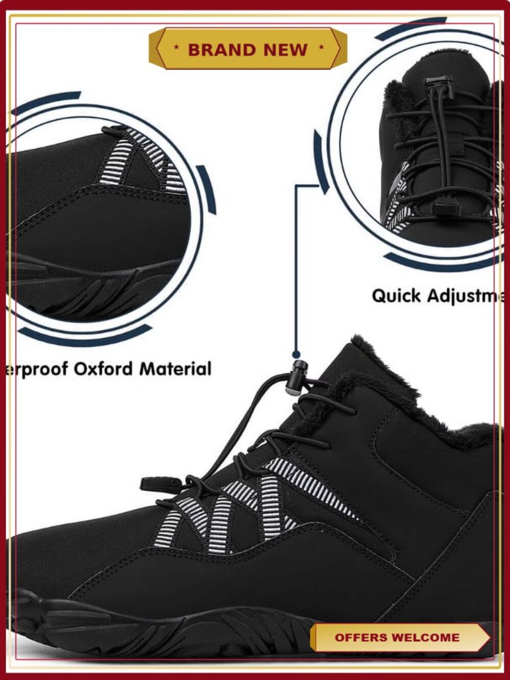 Wide Toe Box Winter Boots Waterproof Barefoot Hiking Snow Shoes - Picture 5 of 6